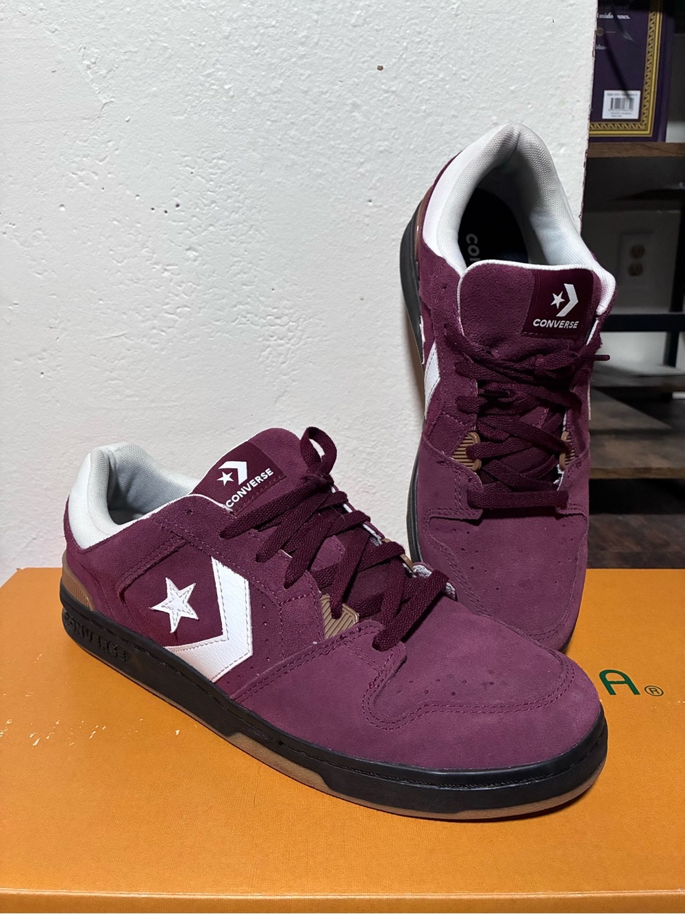 Converse Men's Burgundy Suede Low-Top Sneakers with White Star Chevron